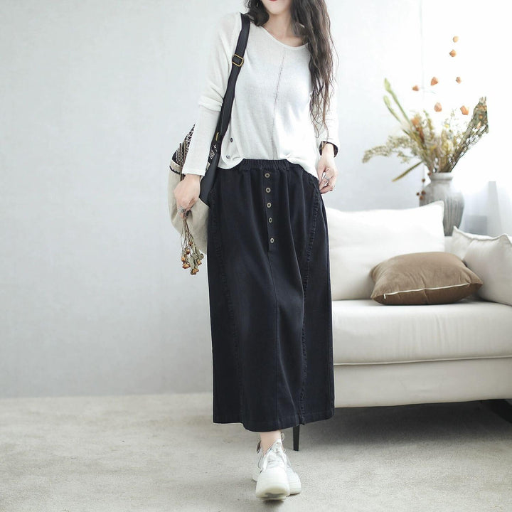 Autumn Casual Minimalist Cotton Denim Skirt - ZYLIRA