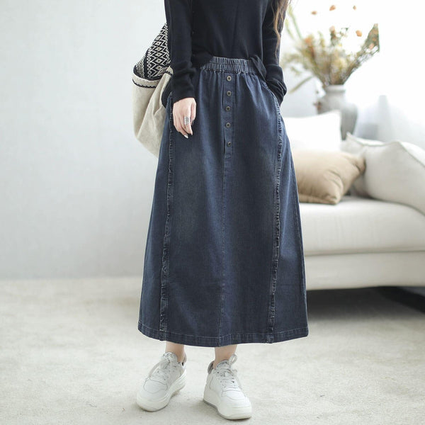 Autumn Casual Minimalist Cotton Denim Skirt - ZYLIRA