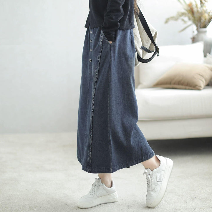 Autumn Casual Minimalist Cotton Denim Skirt - ZYLIRA