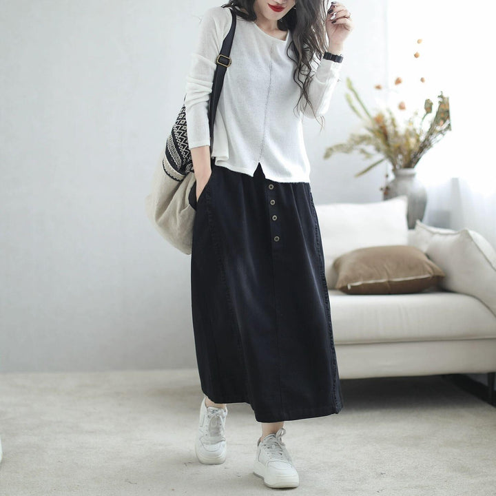 Autumn Casual Minimalist Cotton Denim Skirt - ZYLIRA