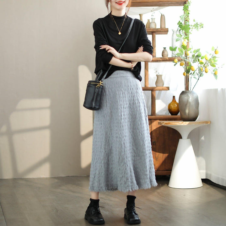 Autumn Casual Minimalist Pleated Tassels Skirt - ZYLIRA