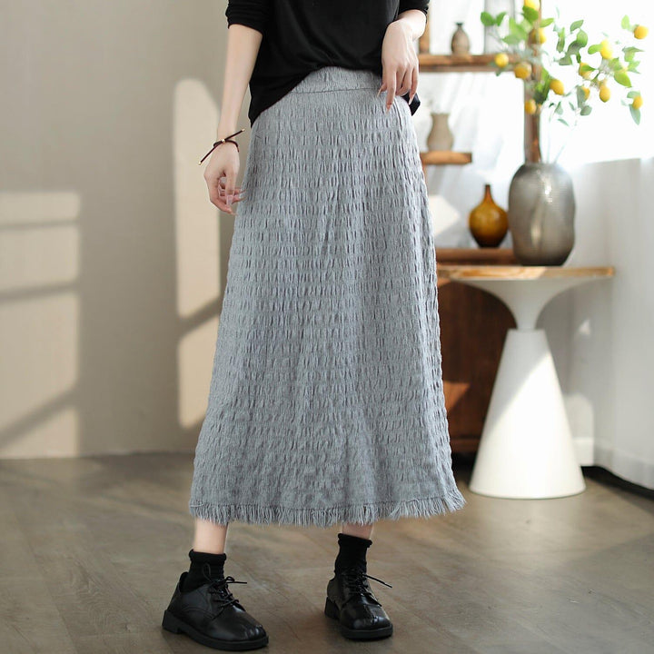 Autumn Casual Minimalist Pleated Tassels Skirt - ZYLIRA