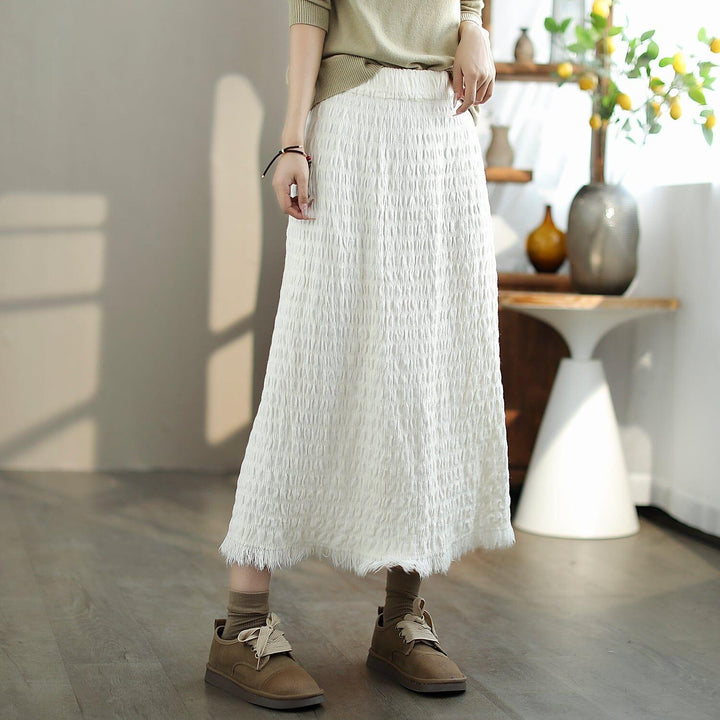 Autumn Casual Minimalist Pleated Tassels Skirt - ZYLIRA