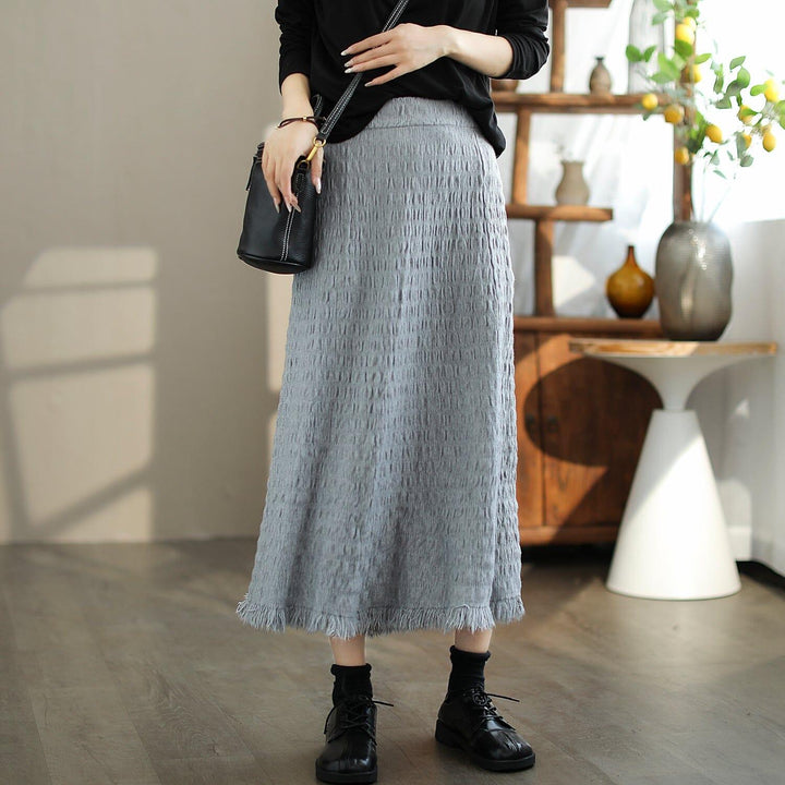 Autumn Casual Minimalist Pleated Tassels Skirt - ZYLIRA