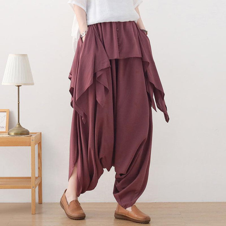 Autumn Irregular Patchwork Retro Cotton Linen Loose Pants - ZYLIRA