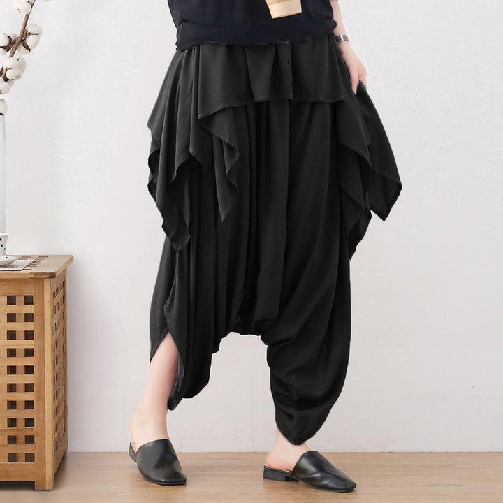 Autumn Irregular Patchwork Retro Cotton Linen Loose Pants - ZYLIRA