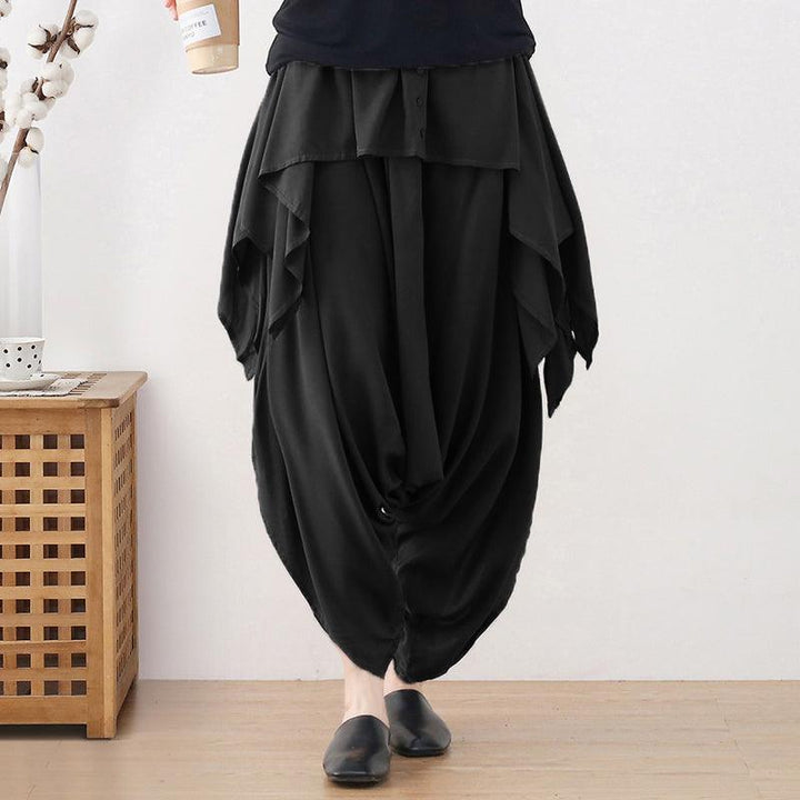 Autumn Irregular Patchwork Retro Cotton Linen Loose Pants - ZYLIRA