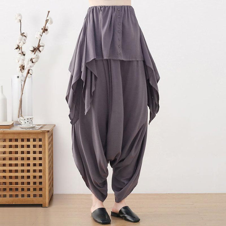 Autumn Irregular Patchwork Retro Cotton Linen Loose Pants - ZYLIRA