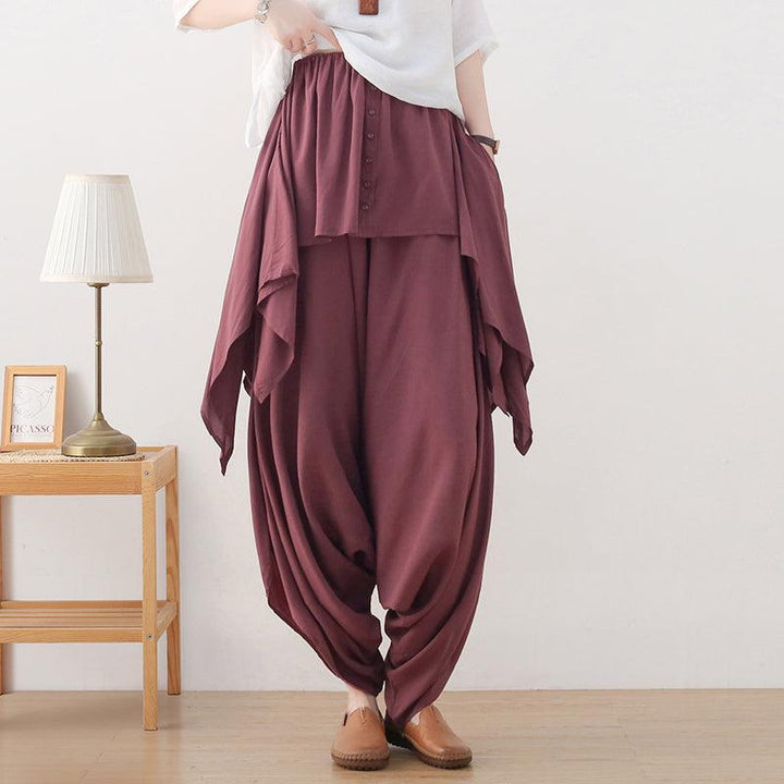 Autumn Irregular Patchwork Retro Cotton Linen Loose Pants - ZYLIRA