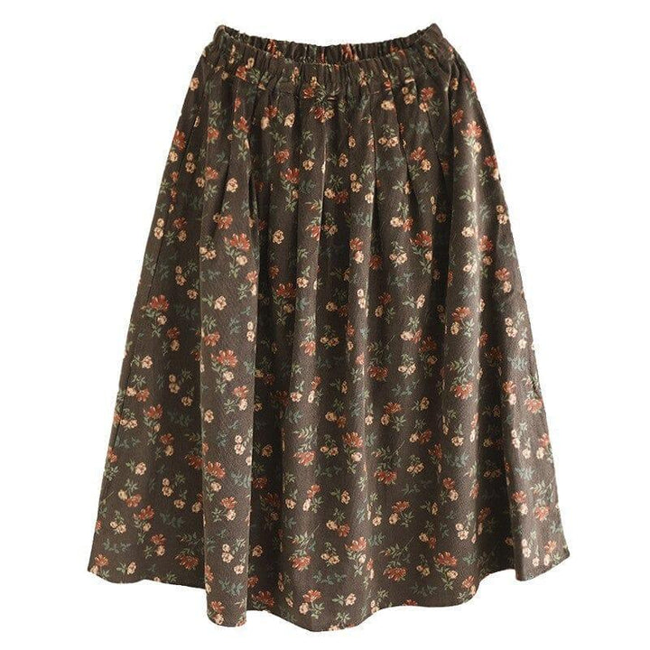 Autumn Retro Corduroy Print Floral Skirt - ZYLIRA