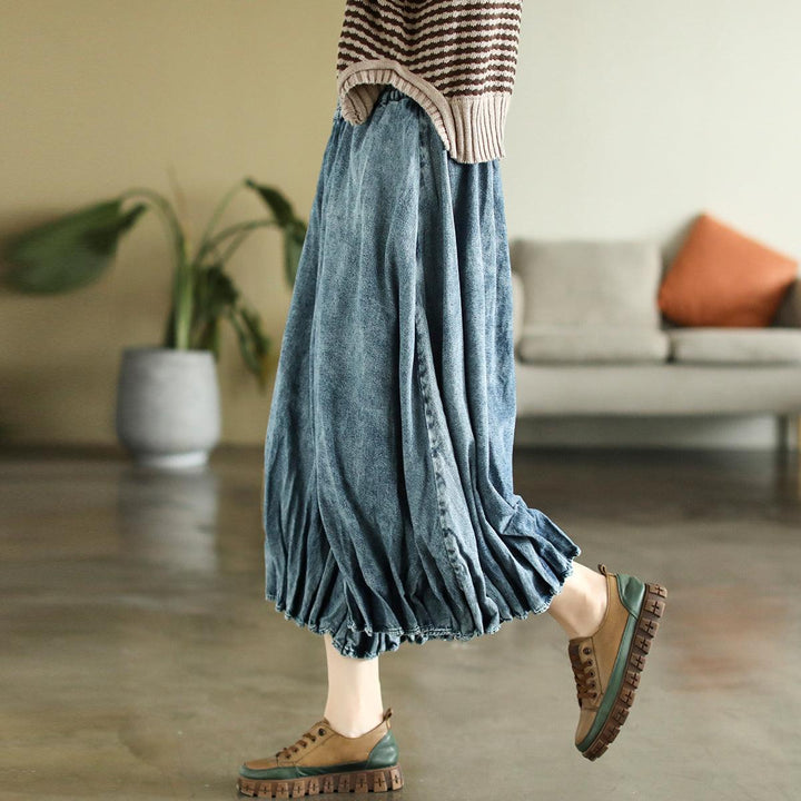 Autumn Retro Loose Cotton Denim Skirt - ZYLIRA