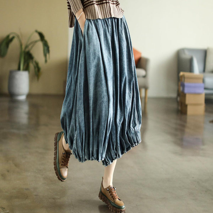 Autumn Retro Loose Cotton Denim Skirt - ZYLIRA