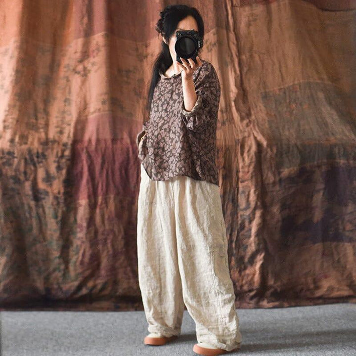 Autumn Retro Loose Solid Linen Pants - ZYLIRA