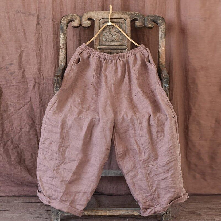 Autumn Retro Loose Solid Linen Pants - ZYLIRA