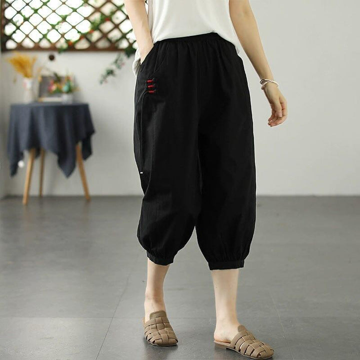 Autumn Retro Mid Calf Solid Cototn Pants - ZYLIRA