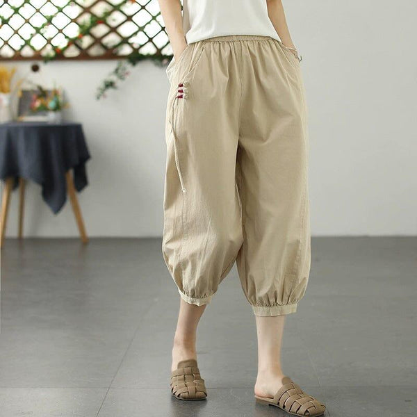 Autumn Retro Mid Calf Solid Cototn Pants - ZYLIRA