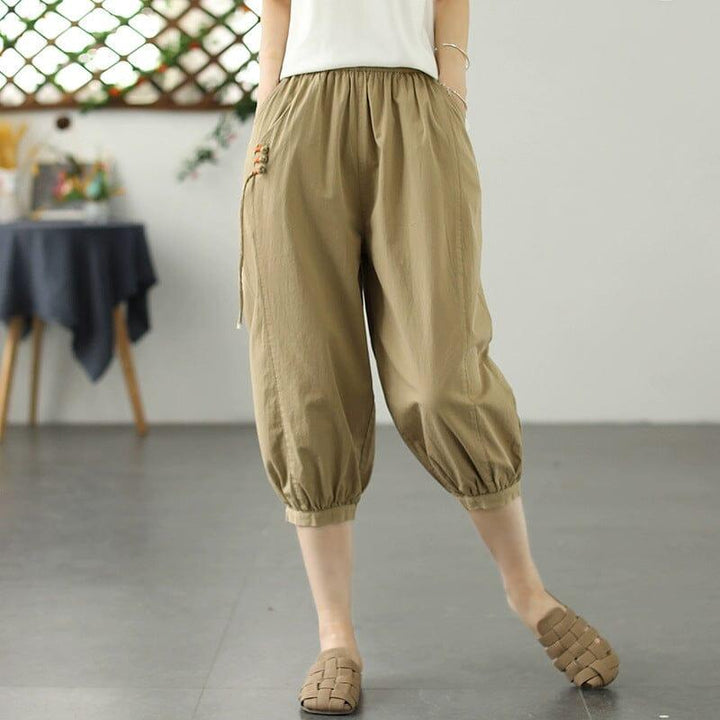 Autumn Retro Mid Calf Solid Cototn Pants - ZYLIRA