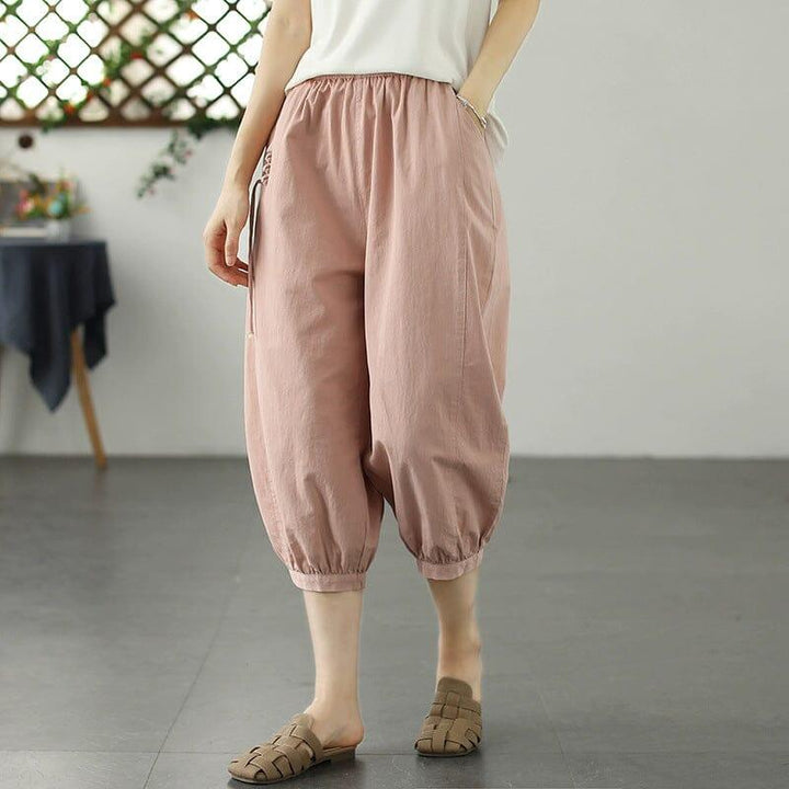 Autumn Retro Mid Calf Solid Cototn Pants - ZYLIRA