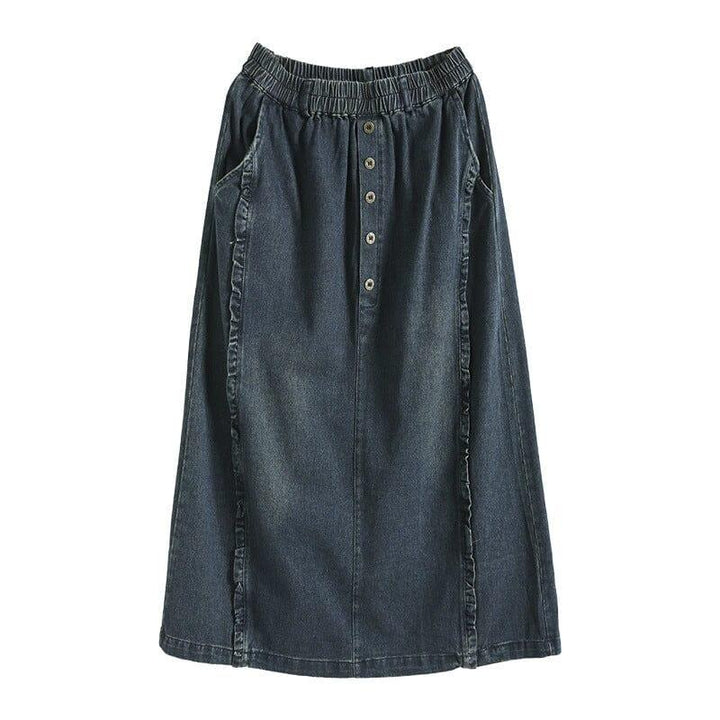 Autumn Retro Patchwork A-Line Cotton Denim Skirt - ZYLIRA