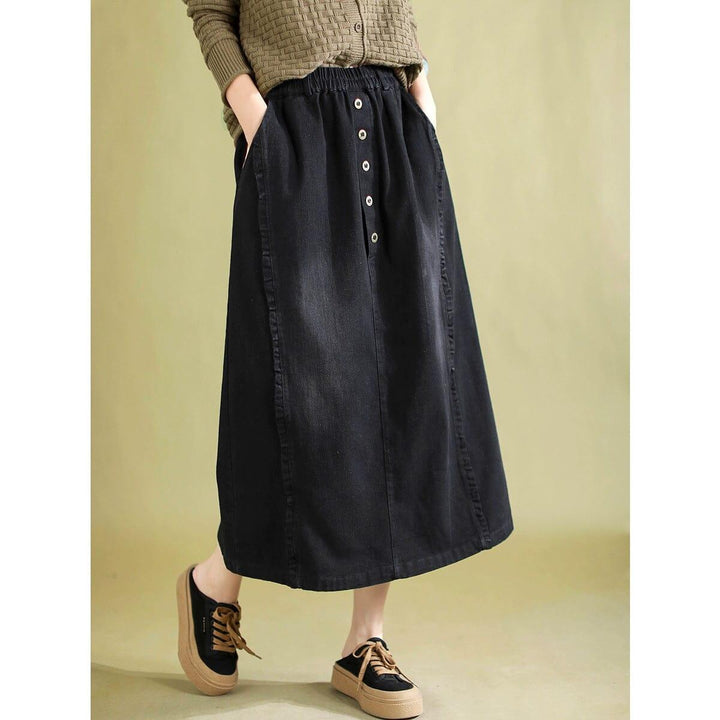 Autumn Retro Patchwork A-Line Cotton Denim Skirt - ZYLIRA