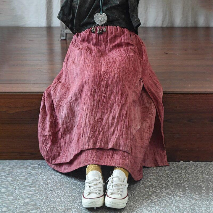 Autumn Retro Pleated Casual Linen Skirt - ZYLIRA