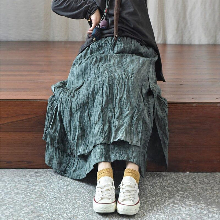 Autumn Retro Pleated Casual Linen Skirt - ZYLIRA