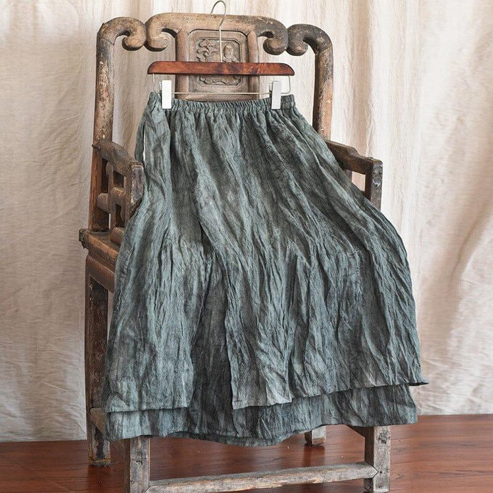 Autumn Retro Pleated Casual Linen Skirt - ZYLIRA