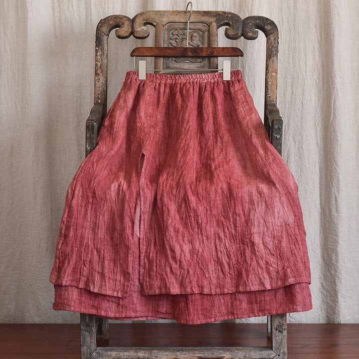 Autumn Retro Pleated Casual Linen Skirt - ZYLIRA