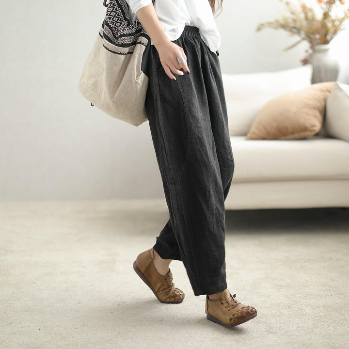 Autumn Retro Solid Loose Linen Harem Pants - ZYLIRA