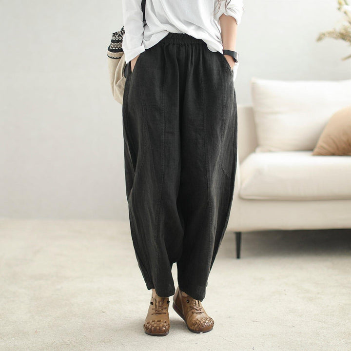 Autumn Retro Solid Loose Linen Harem Pants - ZYLIRA