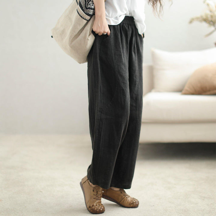 Autumn Retro Solid Loose Linen Harem Pants - ZYLIRA