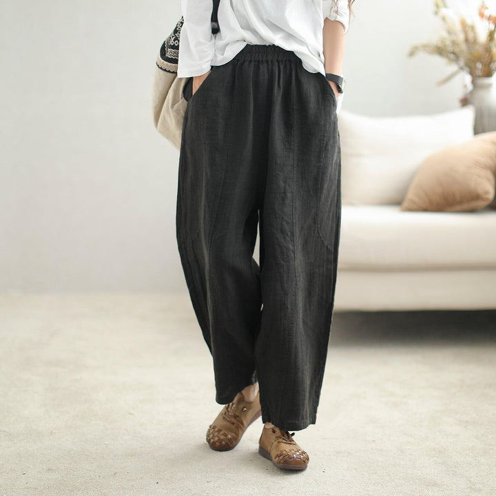 Autumn Retro Solid Loose Linen Harem Pants - ZYLIRA