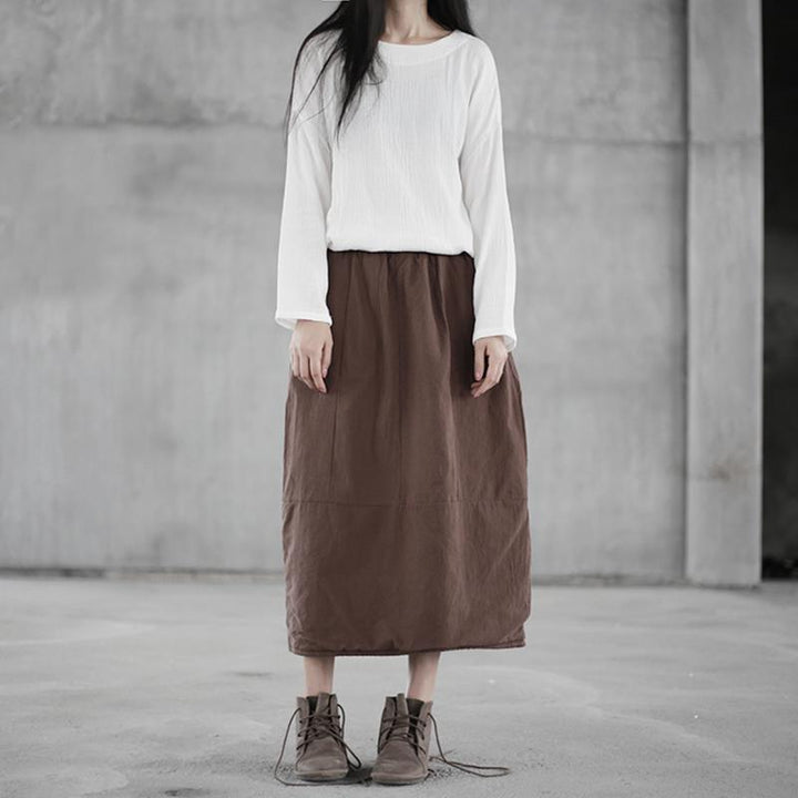 Autumn Winter Puff Cotton Linen Retro Skirt - ZYLIRA