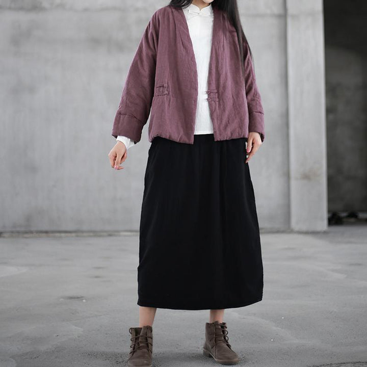 Autumn Winter Puff Cotton Linen Retro Skirt - ZYLIRA