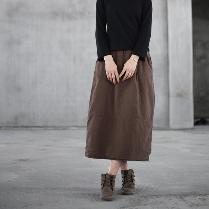 Autumn Winter Puff Cotton Linen Retro Skirt - ZYLIRA