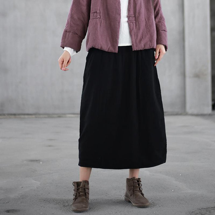 Autumn Winter Puff Cotton Linen Retro Skirt - ZYLIRA