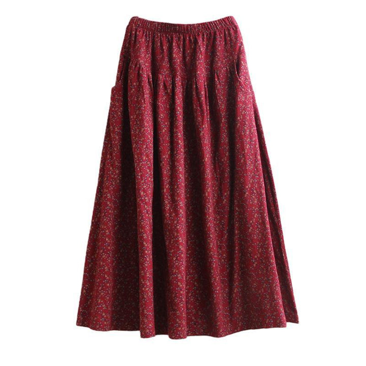 Autumn Winter Retro Cotton Linen Floral A-Line Skirt - ZYLIRA