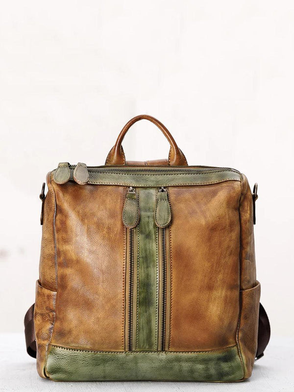 Casual Travel Color Matching Leather Backpack - ZYLIRA