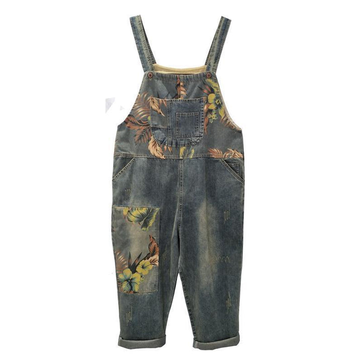 Women Loose Retro Printed Denim Jumpsuits - ZYLIRA