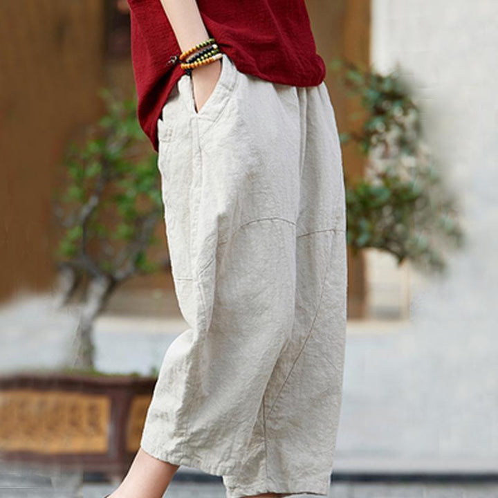 Zylira Cotton Linen Pockets Casual Bloom Pants - ZYLIRA