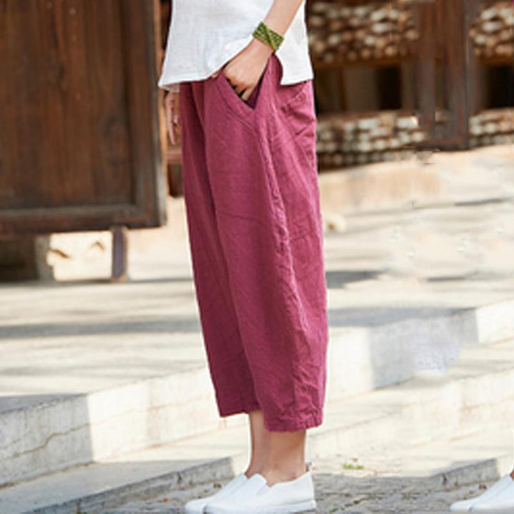 Zylira Cotton Linen Pockets Casual Bloom Pants - ZYLIRA