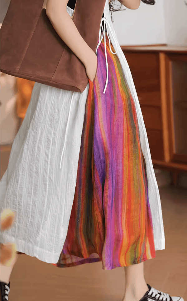 Rainbow Color A-Line Linen Skirt - ZYLIRA