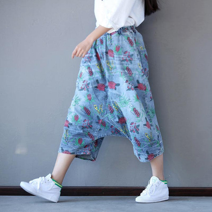 Retro Printed Loose Denim Pants - ZYLIRA