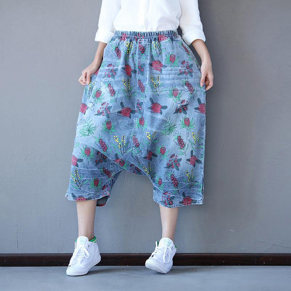 Retro Printed Loose Denim Pants - ZYLIRA