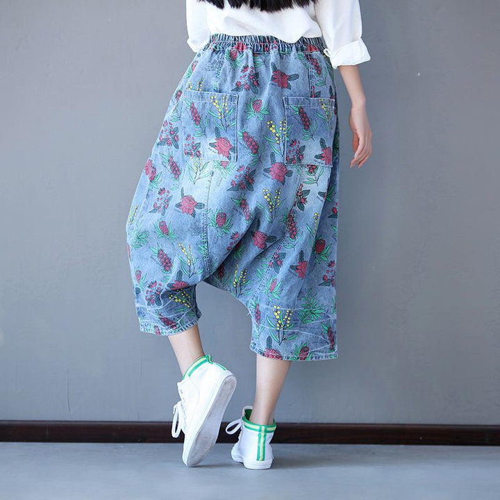 Retro Printed Loose Denim Pants - ZYLIRA