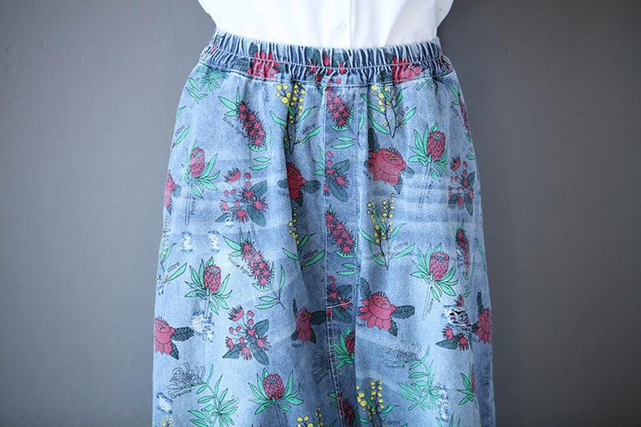 Retro Printed Loose Denim Pants - ZYLIRA