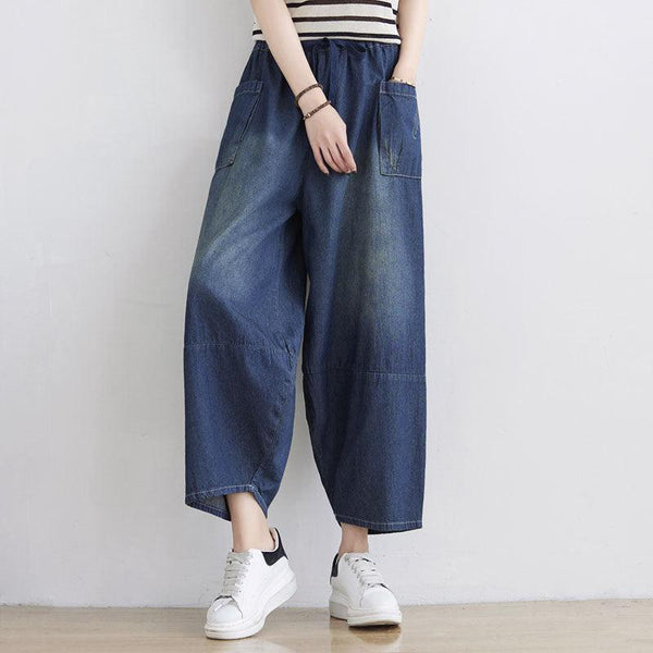 Women Spring Summer Retro Loose Denim Pants - ZYLIRA