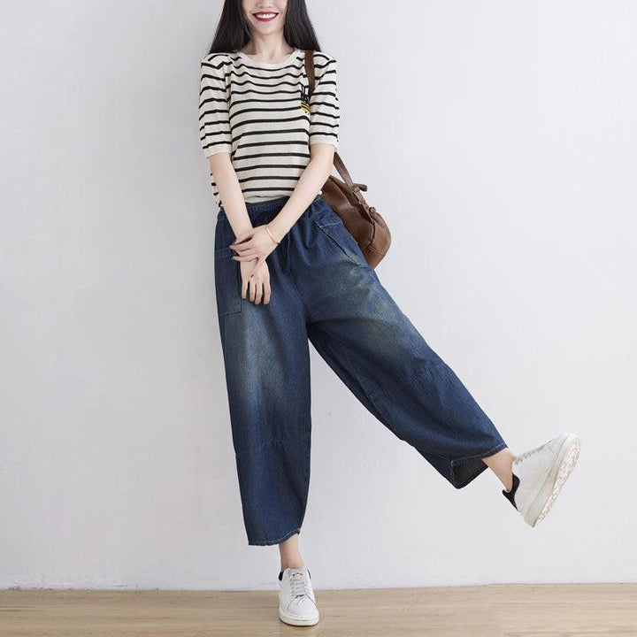 Women Spring Summer Retro Loose Denim Pants - ZYLIRA