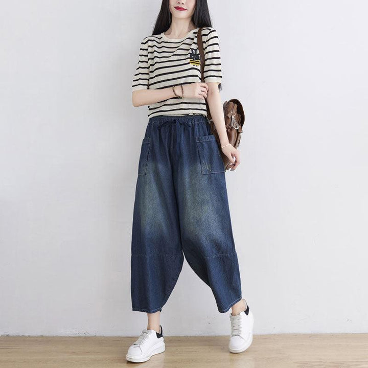 Women Spring Summer Retro Loose Denim Pants - ZYLIRA