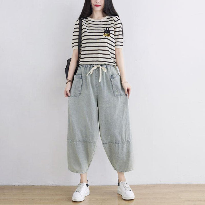 Women Spring Summer Retro Loose Denim Pants - ZYLIRA